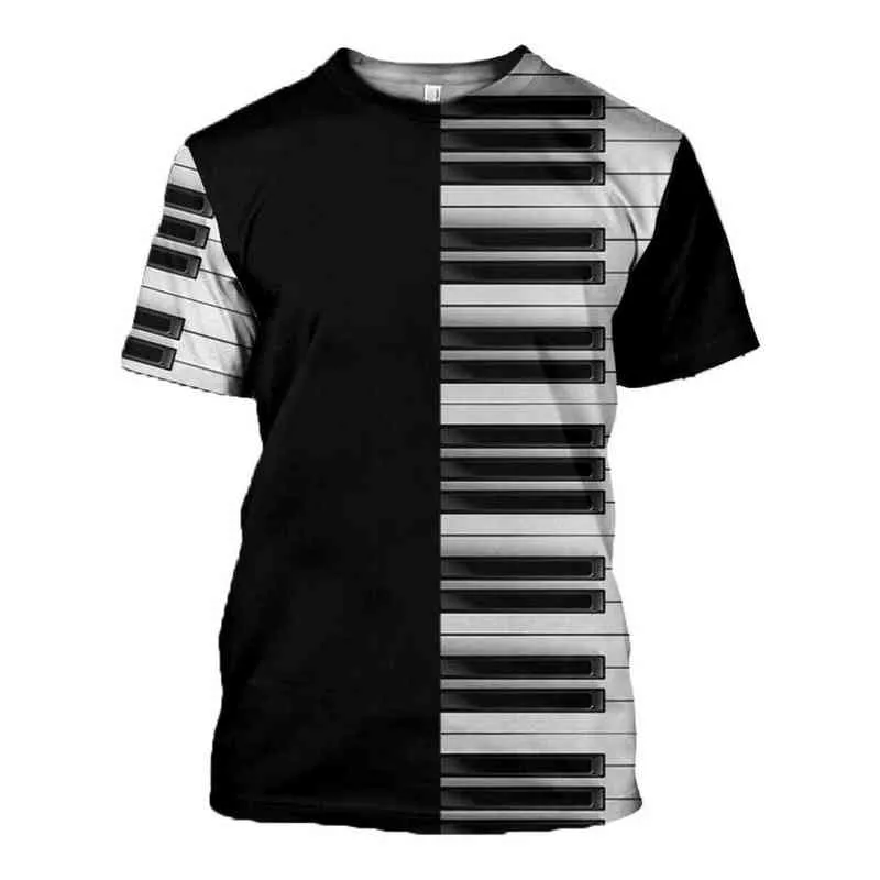 プリントピアノミュージック3D TシャツTシャツTシャツ夏面白いハラジュク半袖楽器ストリートウェアL220704