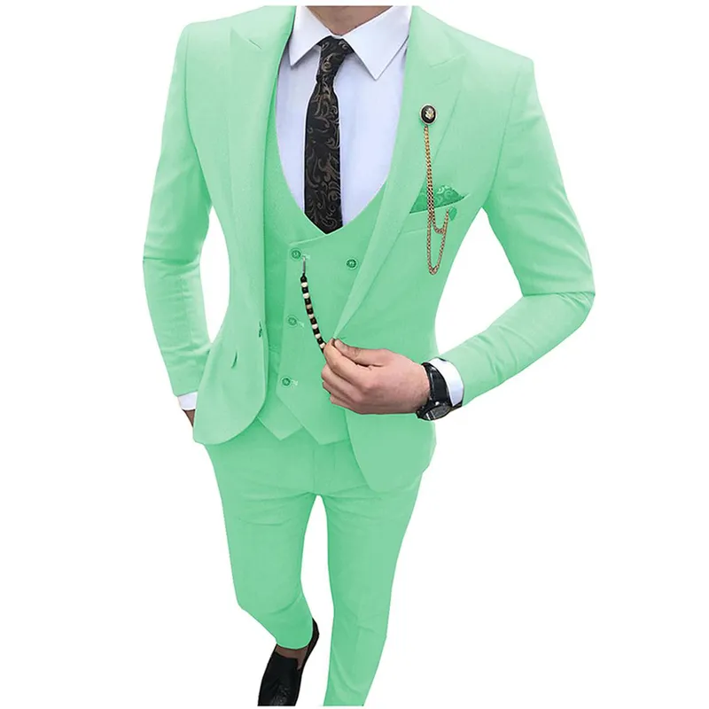 Costumes pour hommes Slim Fit 3 pièces Tuxedos de bal Blazer à revers en pointe Garçons d'honneur Mariage Costume sur mesure Homme veste + gilet + pantalon 220504