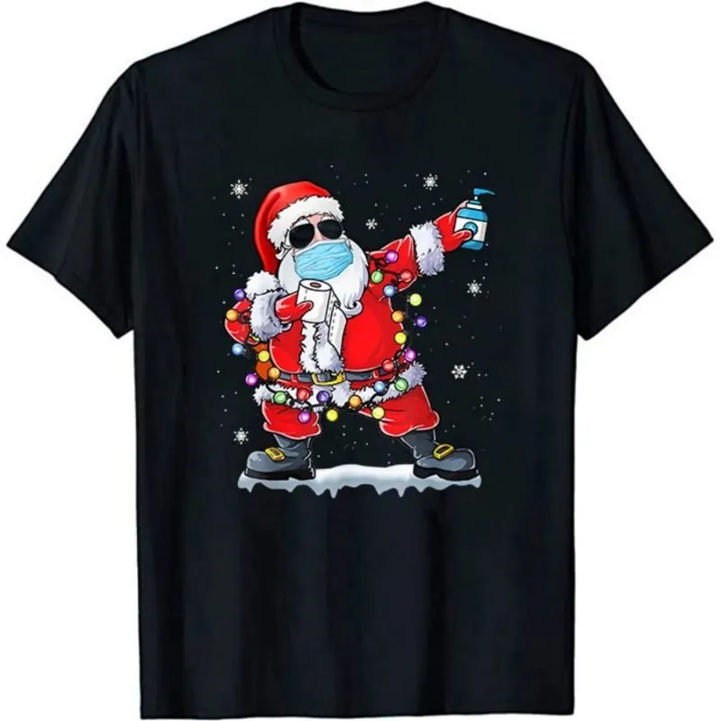 Social Distancing Christmas Santa Pattern T Shirt Funny Casual Xmas Coloured Lamp Short Sleeve ee 220321