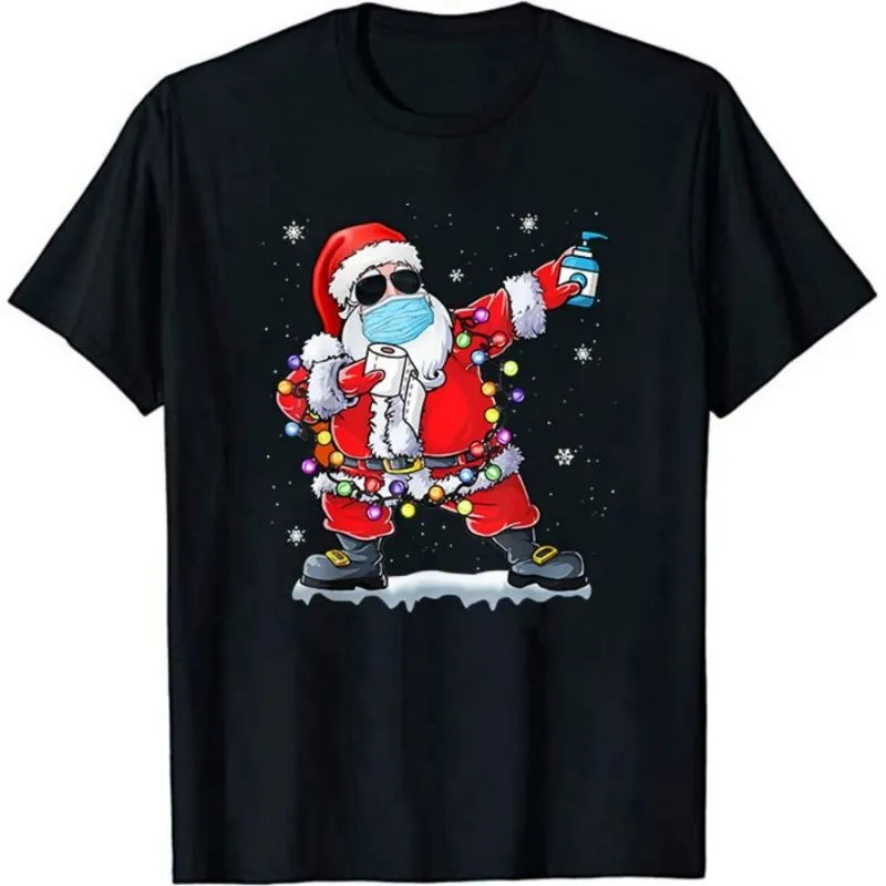 Social distansering Jul Santa Mönster T-shirt Rolig Casual Xmas Färgad lampa Kortärmad EE 220321