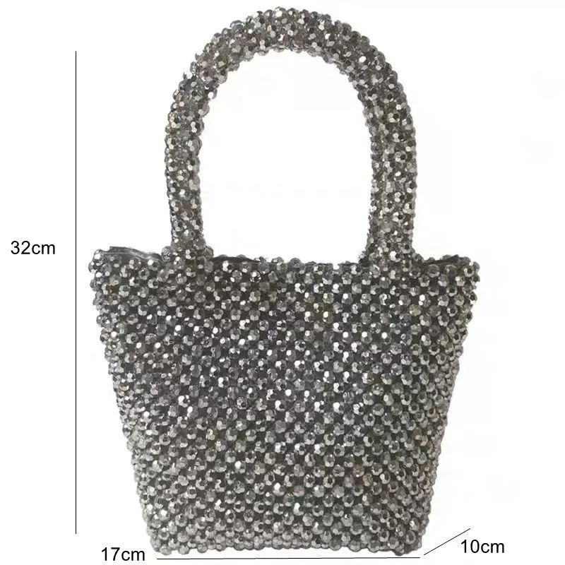 Perle Eimer Taschen Sommer Handgemachte Strand Damen Taschen Handtasche Mode Silber Perle Nette s und Handtaschen für Frauen 220531