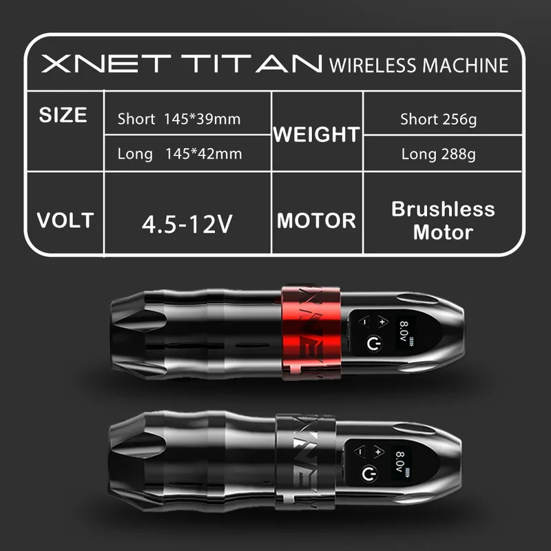 Xnet titan sem fio máquina de tatuagem kits caneta bateria dc coreless motor display led com xray cartucho tatuagem para tatuador artista 229721085