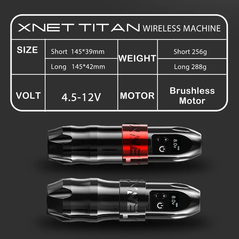 XNET Titan Wireless Tattoo Machine Battery Pen Kit DC Coreless Motor LED Display con cartuccia tatuaggi a raggi X tatuatore 220728