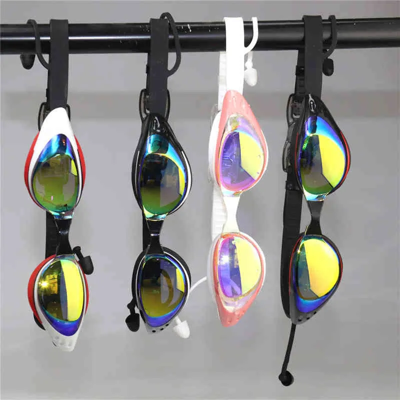 Óculos de natação profissionais de natação com tampões para os ouvidos Eletroplate Silicone à prova d'água Y220428