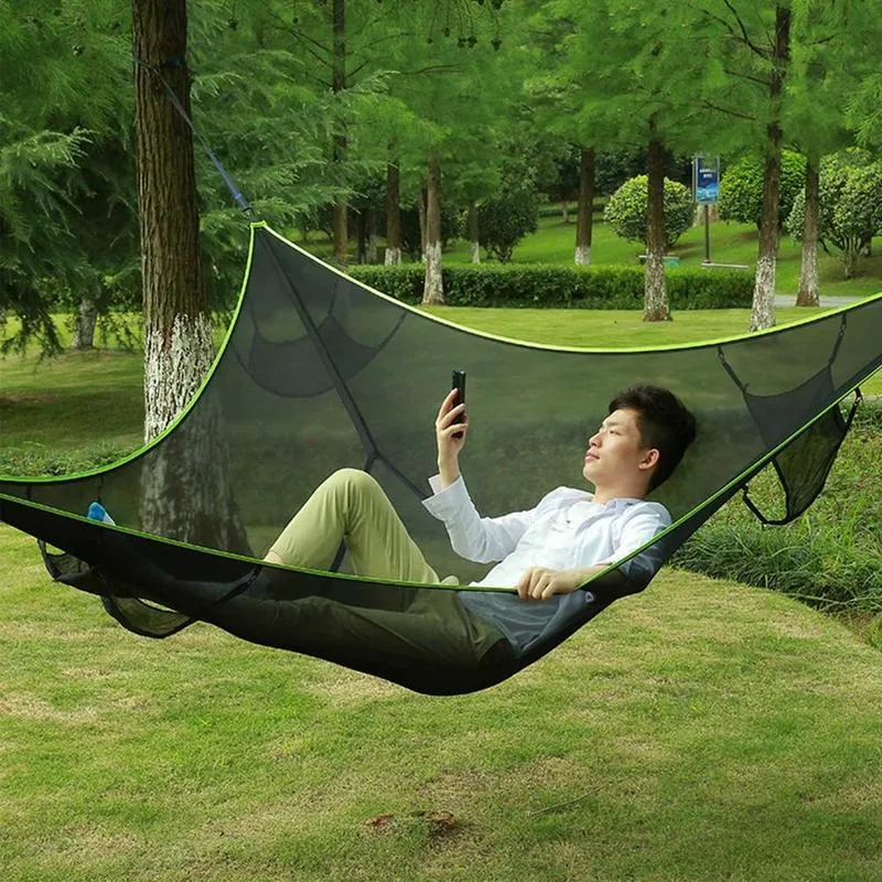 Draagbare buitenkamperen Hangmat vouwen luchtdriehoek hangmat hangende kuitbed voor outdoor reizen camping luifel 220606