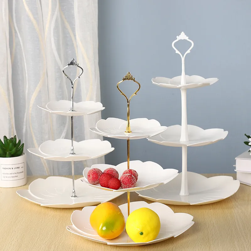 Vassoio da dessert tè pomeridiano 3 strati di vassoi di frutta in plastica Scaffali ornamenti torte da dessert Camera da letto Articoli vari desktop Scaffale ordinato BH6627 WLY