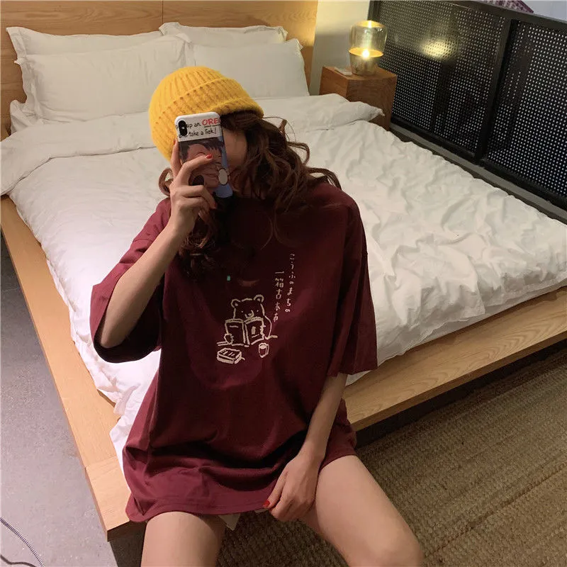 Kobiety 5 ćwierć rękawów Tshirty Summer Female Tees Cartoon Print 2xl workowate słodkie streetwear Allmatch Korean Fashion Ulzzang 220615