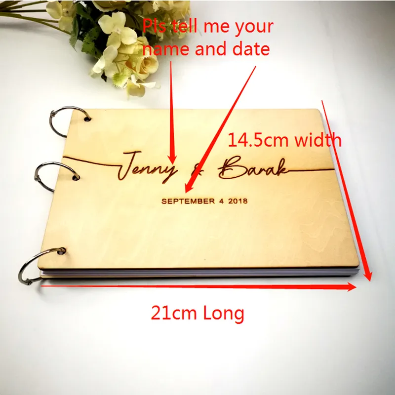 Custom Bride And Groom Name And Date Wooden Calligraphy Guest Book Personalized Laser Engraved Wedding Album Gift for Couple5