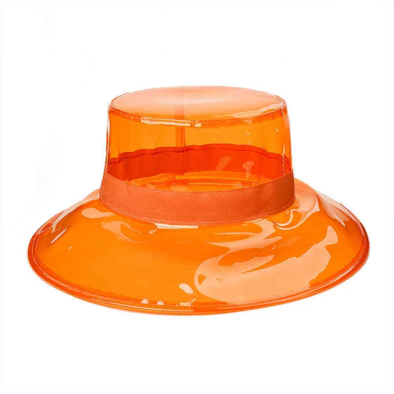 Yaz Kadınlar Üçlü Geniş Kenar Yumuşak Açık Pvc Şapka Şeffaf Fedora Plajı Güneş Kovası Şapka Plastik Yağmur Şapkası L220805