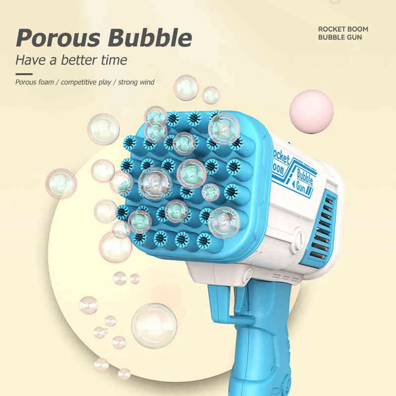 Enfants Bazooka Bubble Machine 32 Trous Gatling Électrique Savon Bubble Macing Jouets pour En Plein Air D'été Enfants Garçons Filles Jouets De Bain Y220725