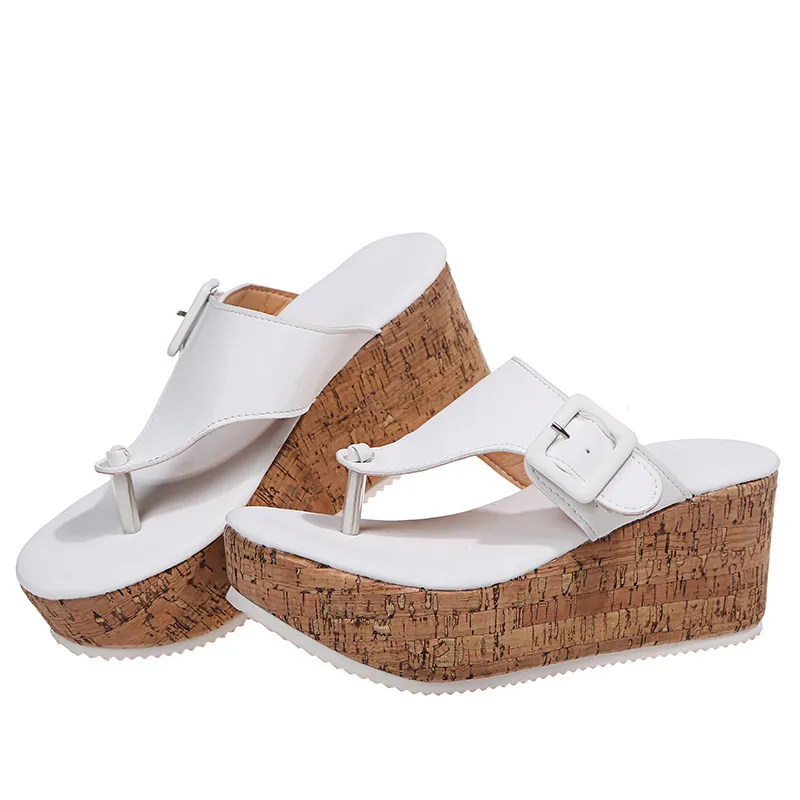 Dam Sommar Flip Flops Skor Kvinnlig Kilplattform Sandal Dam 7,5 cm Tjock botten Casual Tofflor Sko Svart Rosa 220406