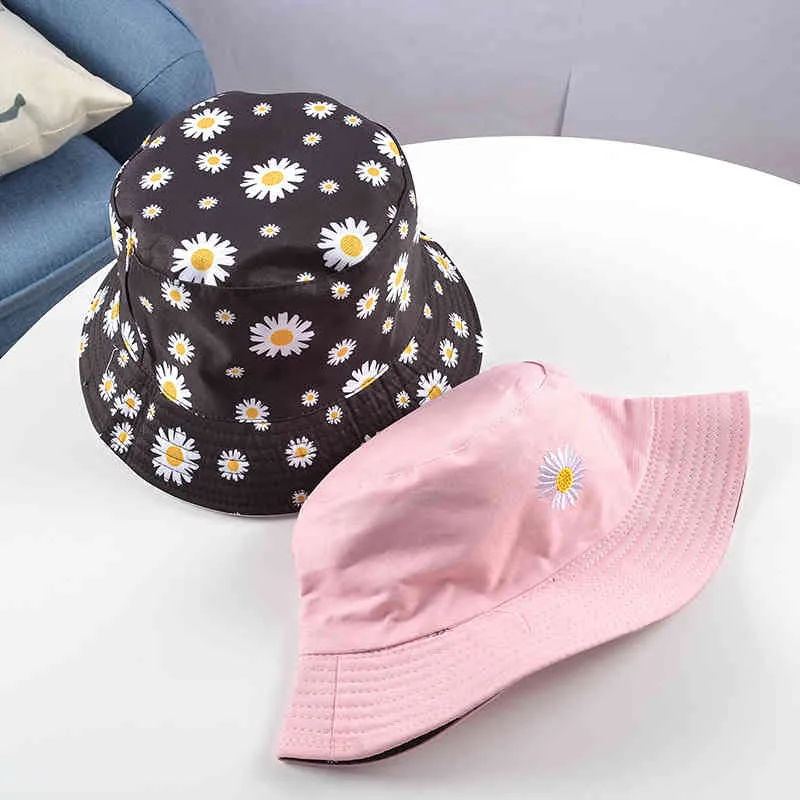 Gänseblümchen bestickte Eimer Hut Kuh Frauen transparent Spitze Blume Beach Panama Hüte Top Snapback Fashion Daisy Sun Cap Sommer