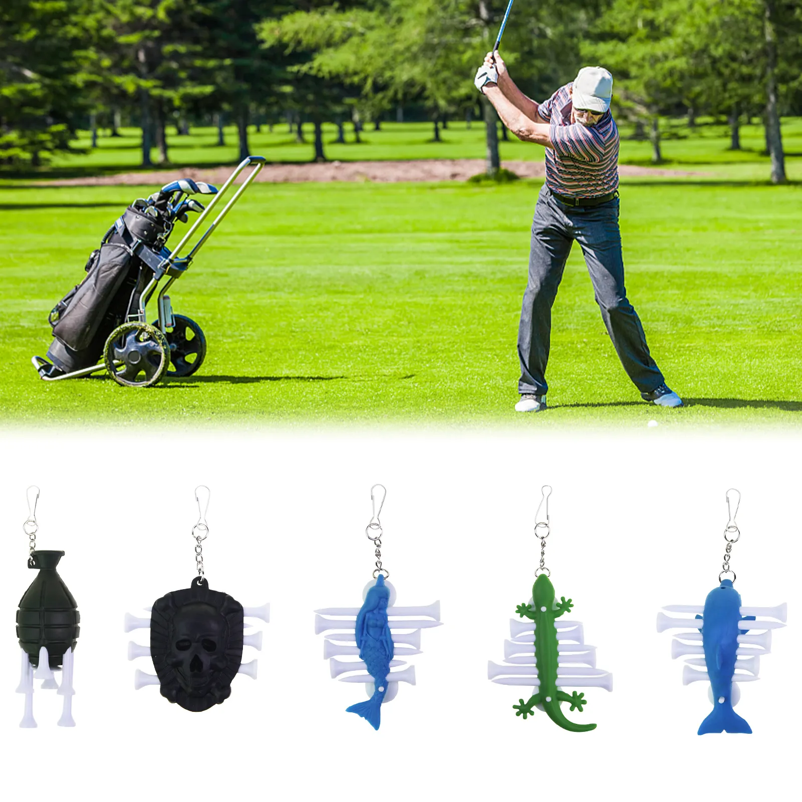 New 6 Tee Golf Tee Holes Keychain Golf Tees Holder Easy To Organizer Novelty Keychain Accessory Bag Golf Tee Storage Keychain