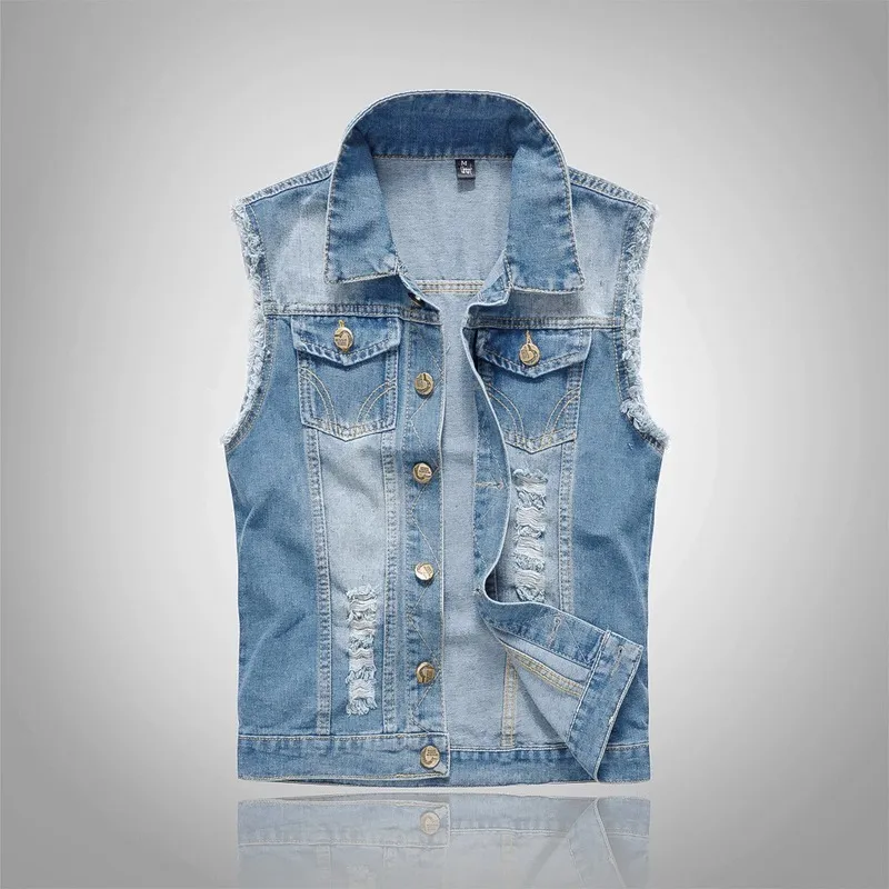 Ripped Jean Jacket Men s Denim Vest Hip Hop Coats Waistcoat Men Cowboy Brand Sleeveless Male Tank Plus Size 6XL 220727