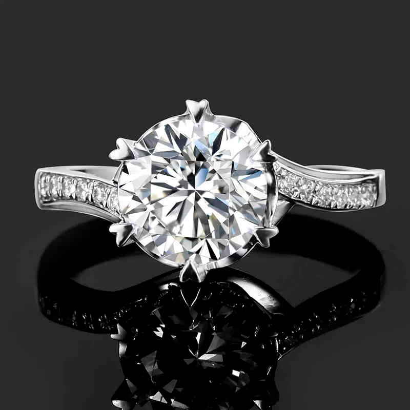 Echte 2CT Moissanite Ring Dames 925 Sterling Silver Eternity Trouwringen Diamond 6 Prong Instellingen Handmde Mode-sieraden