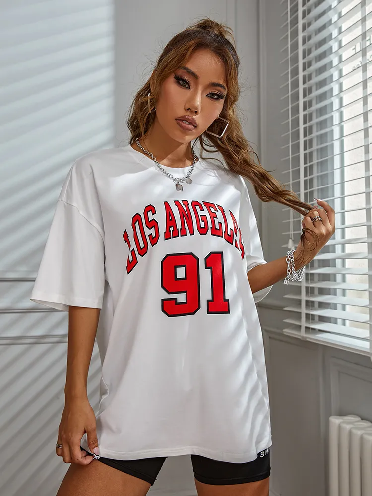 Los Angeles 91 Street City Baskılı Tshirts Kadın Gündelik Nefes Alabilir Kısa Kollu Pamuk Marka Tshirts Gevşek Büyük Boyutlu Üstler 220615