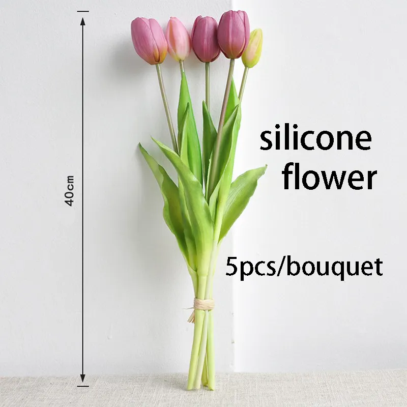 5 unids / ramo de silicona de lujo real touch tulipanes hogar decorativo planta artificial sala de estar decoración de mesa jardín de Navidad 220408