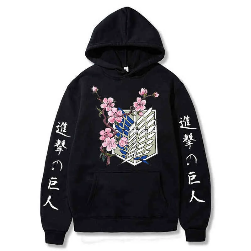 Attack på titan anime tryck långärmad hoodie män kvinnor unisex vintage harajuku kläder män mode hoodie män lounge slitage g220429