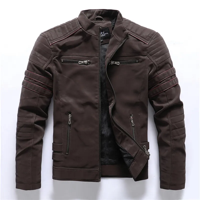 Men Winter Brand Leather Jacket Casual Motorcycle Winter Inner Fleece PU Coat Faux Leather Jackets Mens Clothing Streetwear 220816