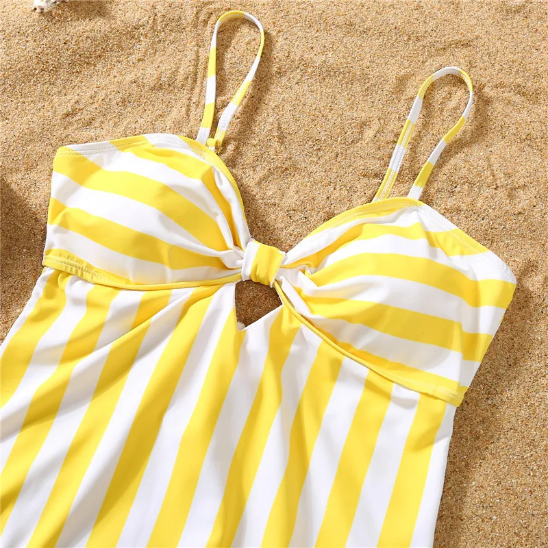 Желтая полоса Семья, соответствующая купальникам, детская девочка, купания, мужские шорты для купания костюмы, мамочка меня, один мир пляжная одежда 220531