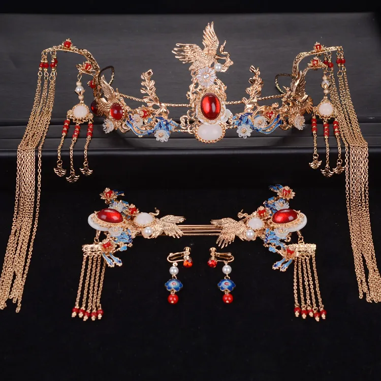Chinese-style retro tasseled Phoenix crown bridal dragon and Phoenix tiaras bridal hair accessories 0615