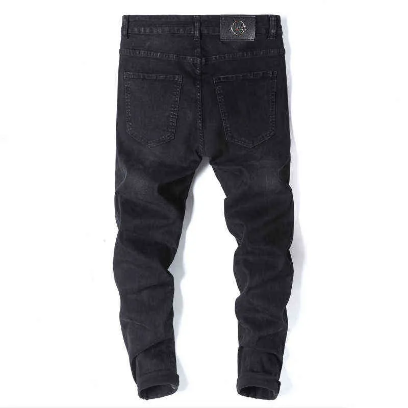 Svarta jeans män smal passform mager denim byxor avslappnad stretch jeans modedesigner manliga byxor jeans för män streetwear cowboys g0104