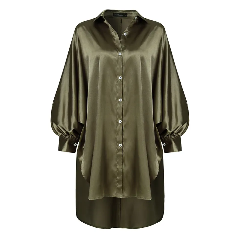Zanzea Stylish Satin Shirt Dress Women s Oregelbundna sundress Casual Long Sleeve Lapel Mini Vestidos Robe 220521