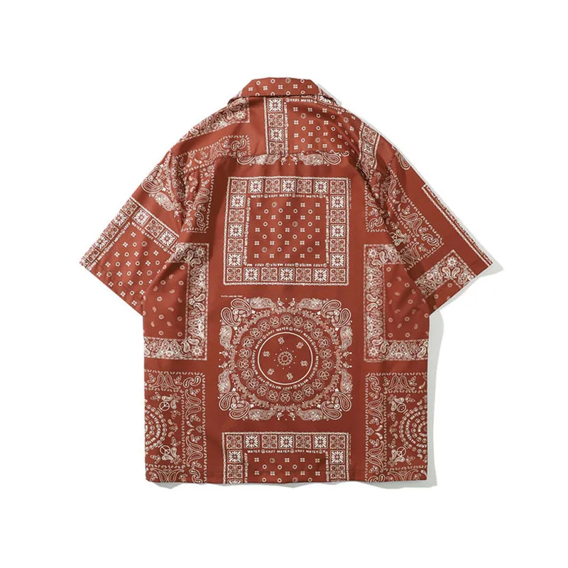 Bandana Shirt Mannen Streetwear Paisley s Hip Hop Casual Korte Mouw Strand Mannelijke Kleding Harajuku Zomer 220321