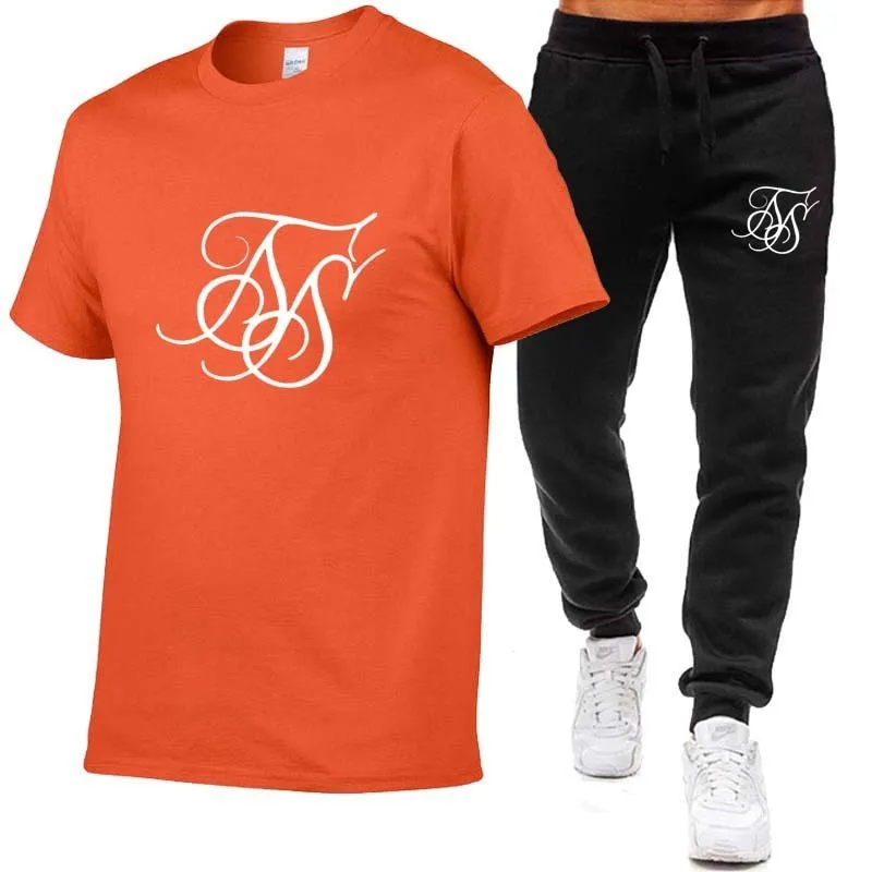 Summer Siksilk 브랜드 레저 남성용 남자 세트 트랙 슈트 스포츠웨어 트랙 정장 남성 땀복 짧은 슬리브 T 셔츠 2 조각 세트 220609