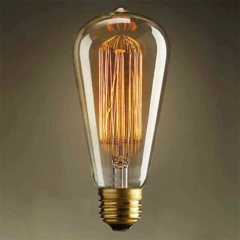 Vintage Edison Ampul E27 Retro Lamba ST64 Akkor Ampul 220V Ampul 40W 60W Filament Sıcak Beyaz Amaçlar H220428