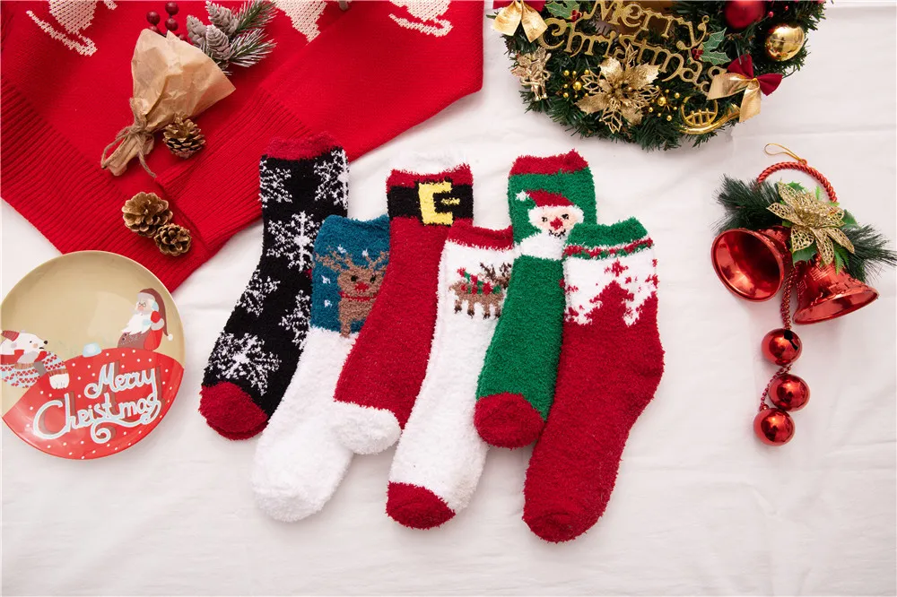 Elk kerstsokken verdikt koraal fleece vrouwen mannen dame sokken groothandel vloer sock winter kerstsokken