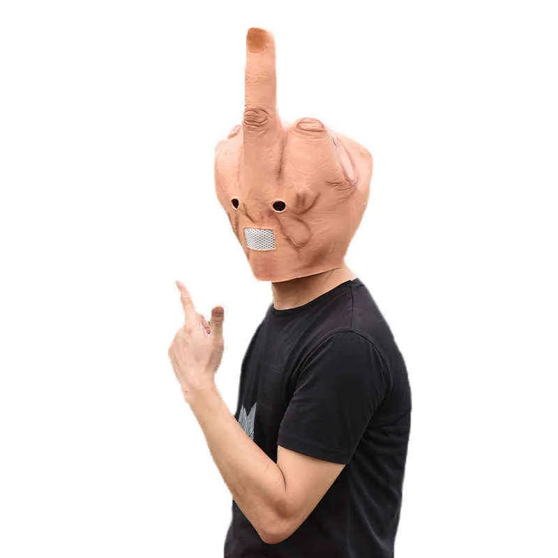 Despise The Middle Finger Mask Latex Halloween Gear Halloween Spoof Headgear Bar DJ Spoof Funny Fancy Dress Head Headgear T220727