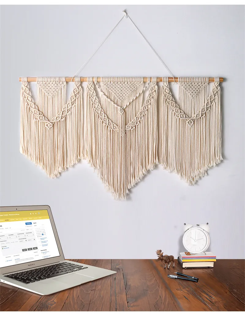 Grote macrame muur hangend tapijt met houten stok met handgeweven bohemia boodgordijn tapijttapijtbackgrou boho decor 0704