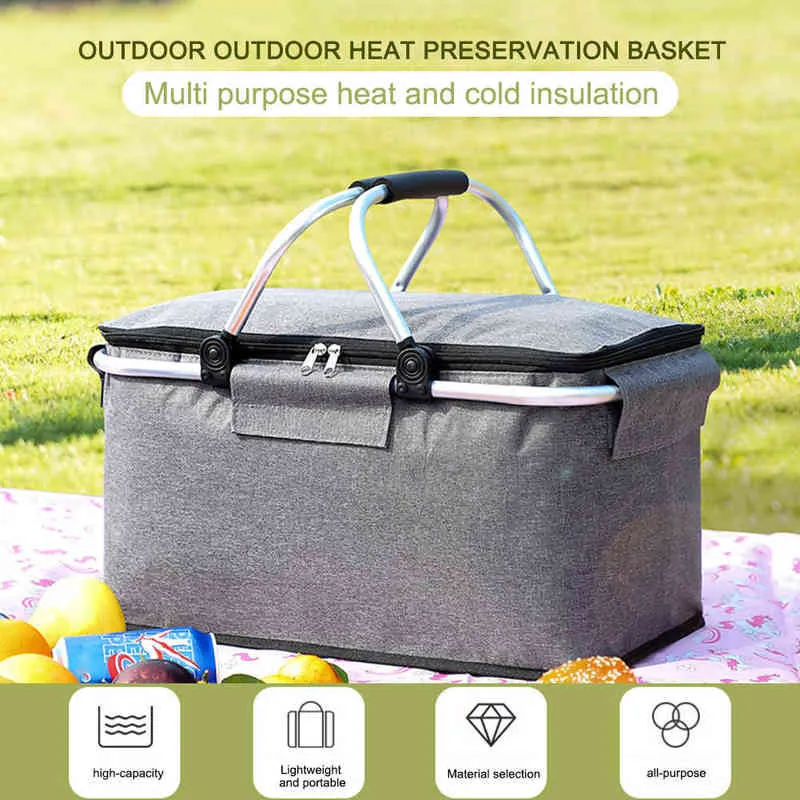 Folding Picnic Pouch Basket Stor kapacitet Multifunktion Kylare Isolerad väska utomhus BBQ Camping Fiske Storage Box Container Y220524