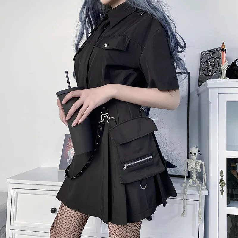 Harajuku Punk gothique noir taille haute jupes noires femmes Sexy Patchwork pansement Mini jupe femme Streetwear jupe noire 220505