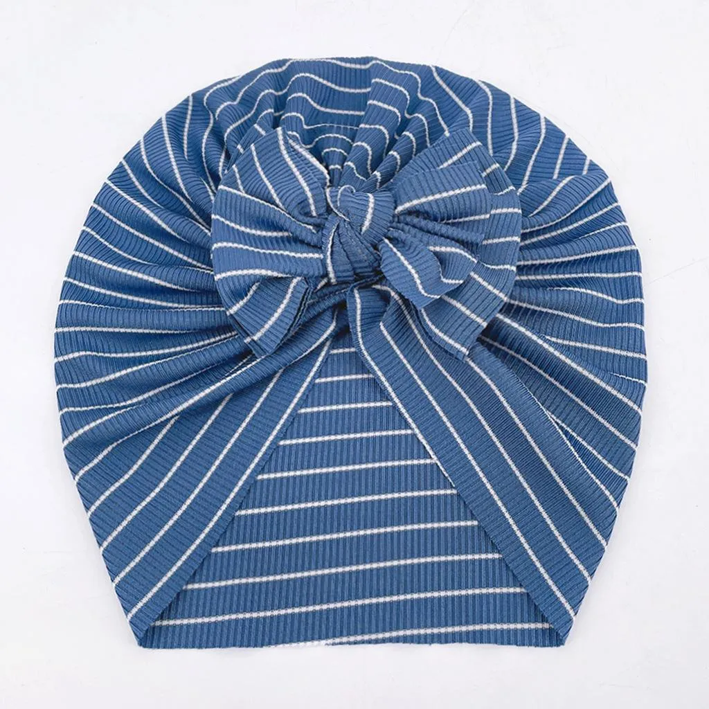 New Infant Baby Girls Cap Stripe Bowknot Hat Kids Turban Caps Soft Headwear Skull Beanie Children Hats 