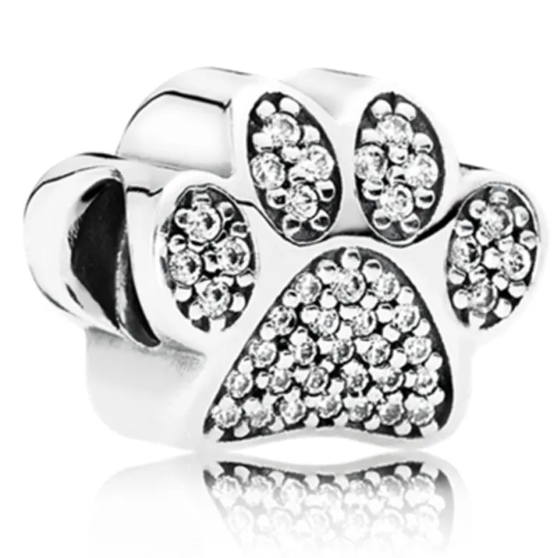 925 Silver Fit Charm 925 Bracelet Dog paw print charms love charms set Pendant DIY Fine Beads Jewelry1293546
