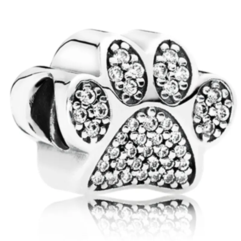 925 Silver Fit Pandora Charm 925 браслет с принтом собачьей лапы прелести любовь набор подвесок кулон DIY изящные бусины ювелирные изделия