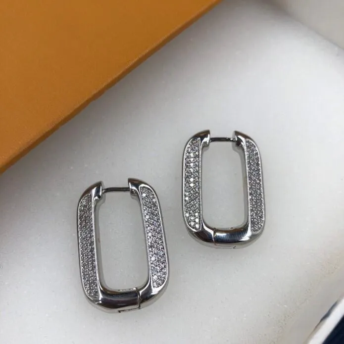 Top 18K Gold silver Diamond Ear Studs Fashion Women Hoop Earrings Luxury Designer Jewelry Lady Wedding Accessories with gift box218j