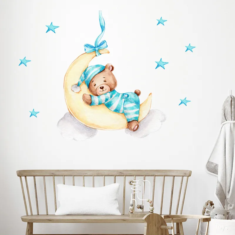 Tecknad kaninmåne stjärnor vägg klistermärken för barn rum dekoration baby barnkammare sovrum vardagsrum väggdekaler djur hus dekor 23565123