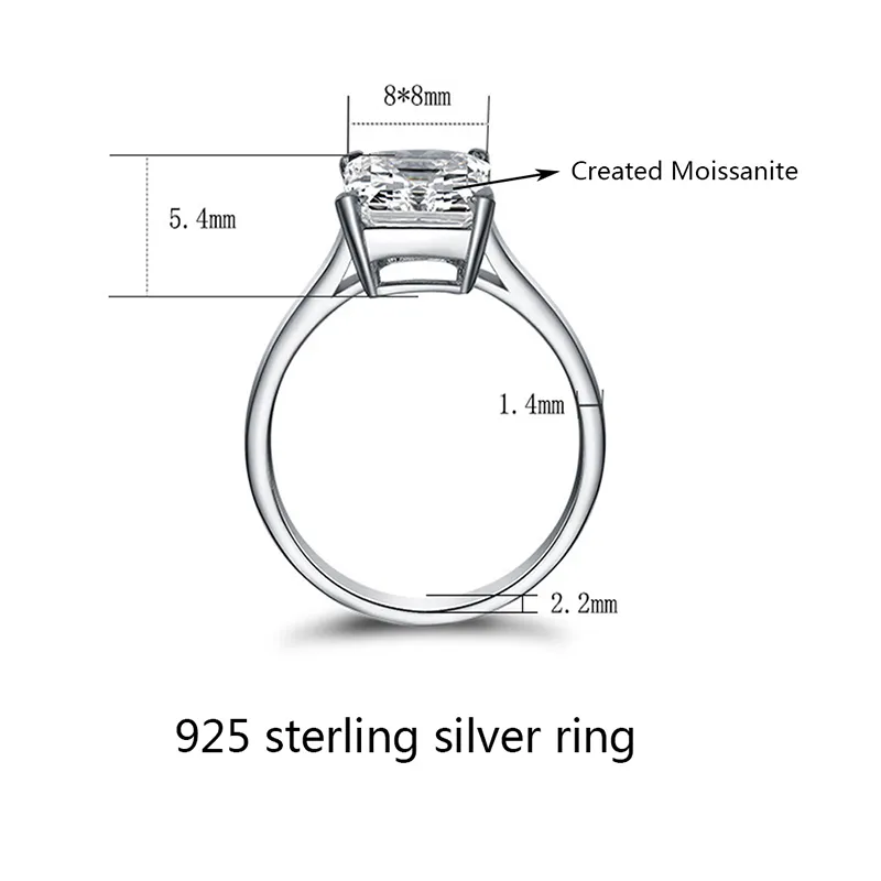 Classic 100 925 Sterling Silver Square créé pour femmes Anneaux de diamant de fiançailles Bijoux de luxe entier 2207283244477