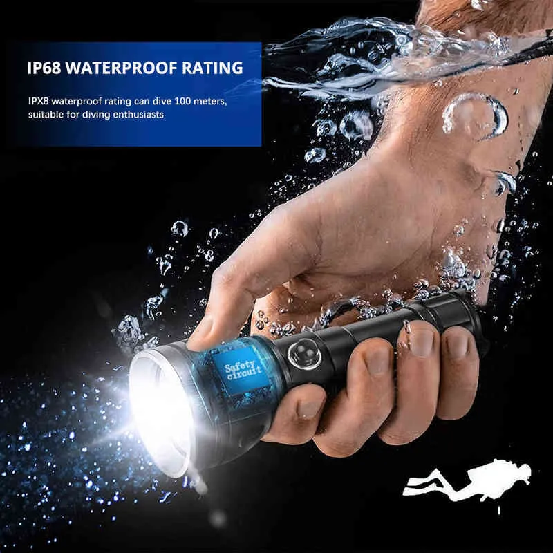 Professional IP68 Waterproof Diving Led Flashlight With 4 Core P70 Lamp Beads Maximum Diving Depth 100M Amphibious Lamp J220713
