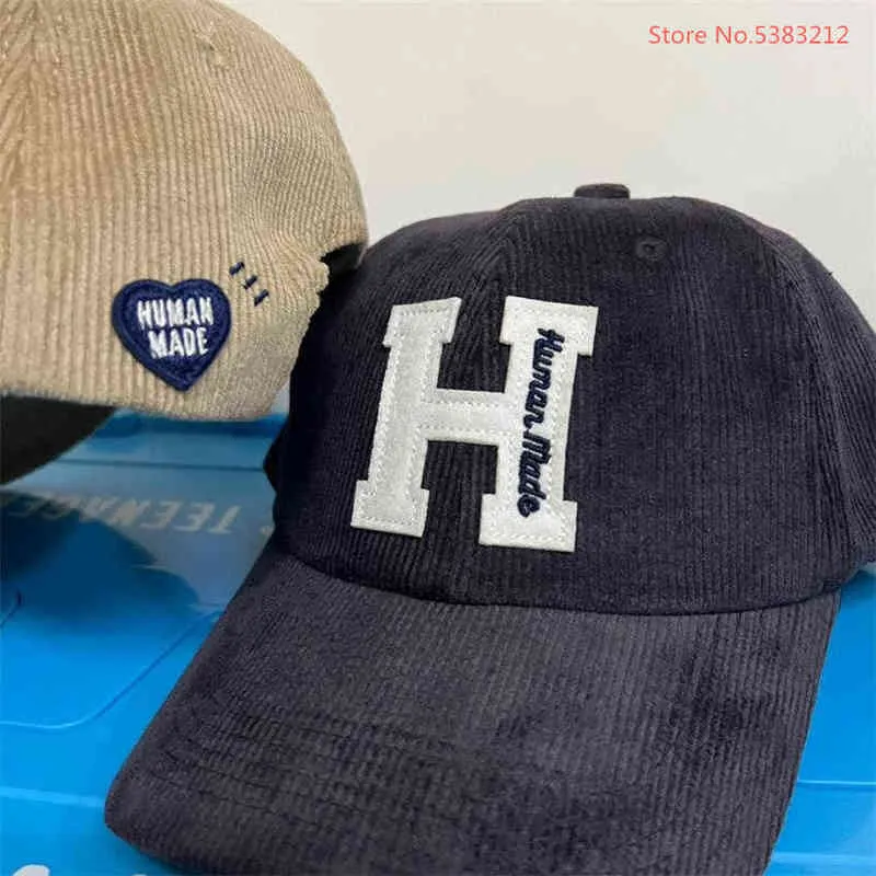 Human Made 6Panel Berretto in twill Berretti da baseball Cappelli da sole donna Uomo Estate Hip Hop Velluto a coste Snapback Trucker Papà Golf Sport Visiera AA220325