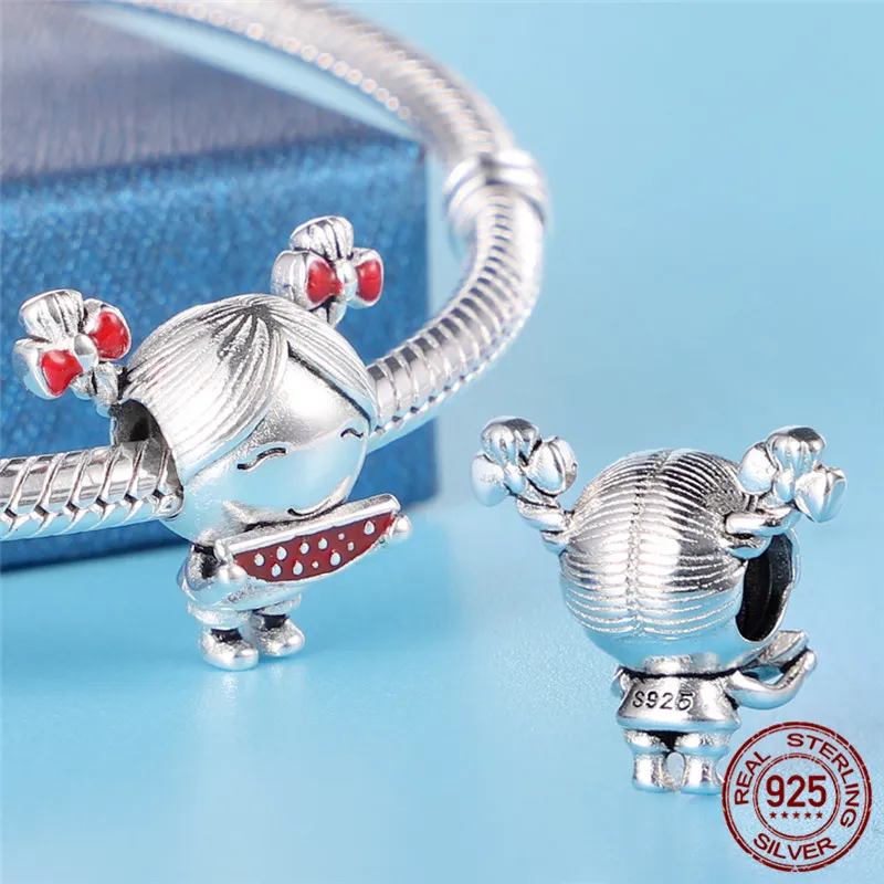 925 Sterling Srebrny Dangle Charm Mała dziewczynka Chłopak Księżniczka Księżna pies kota koraliki koraliki fit urok Bransoletka DIY Akcesoria 8101826