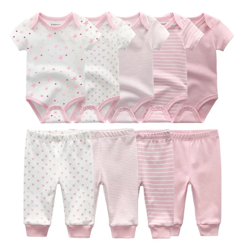6/Baby Girl Clothes born Unisex Solid Bodysuits+Pants Cotton Boy Short Sleeve Girls Clothing Cartoon 220326