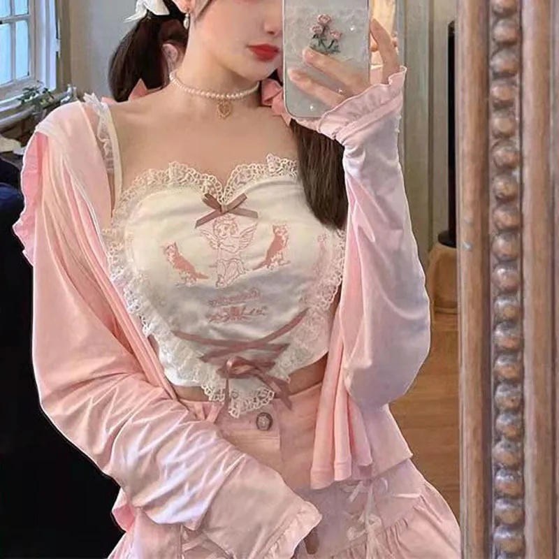 Anime Harajuku Kawaii Bustier Tank Top Women Pink Lolita Corset Tops Indie Aesthetic Alternative Korean Fashion Casual Clothes 220325