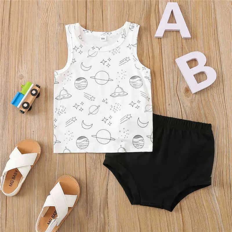 Citgeett Summer Baby Boy Girls Conjuntos de ropa Patrón de dibujos animados Impreso Chaleco sin mangas Tops Pantalones cortos beige Trajes Traje casual J220711