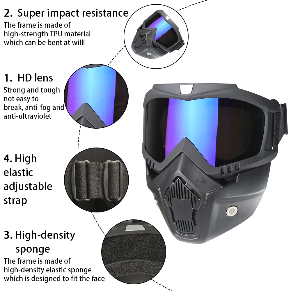 Óculos de esqui para motocross e óculos de sol de ciclismo para máscara de capacete de moto tática de snowboard