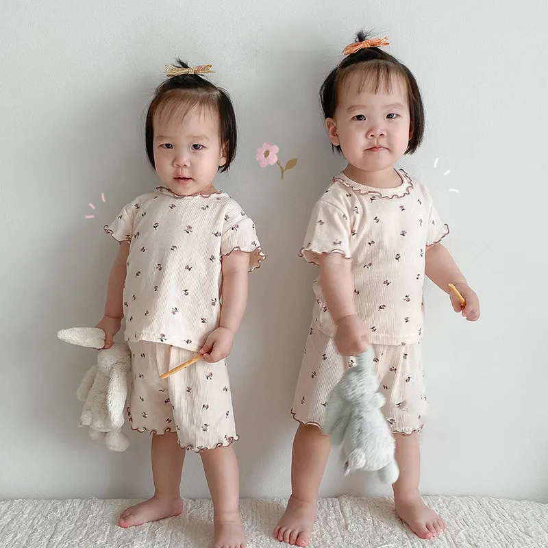 8022 Bebek Giyim Seti Kızlar Takım Yaz Kore Moda Küçük Taze Kız 2 Parçası Top Pant 0-3T Çocuklar Ana Sayfa 220509