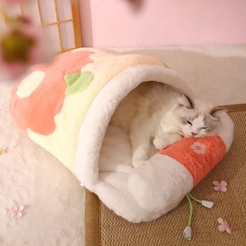 Hoopet Japanese Winter Thick Cat Sleeping Bed Removable Pillow with Funny Rope Warm Cushion for s Puppy Dog Sofa Pet 220323